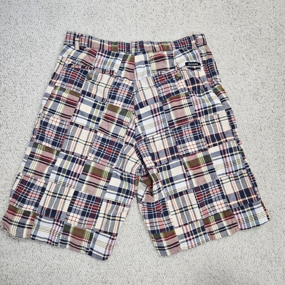 Y2k Abercrombie Fitch Madra Shorts Plaid Mens 30 Red Green Button Zip 9" - Picture 6 of 8